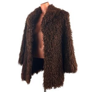 Vintage Curly Lamb Mongolian Fur Coat Size fits S Brown